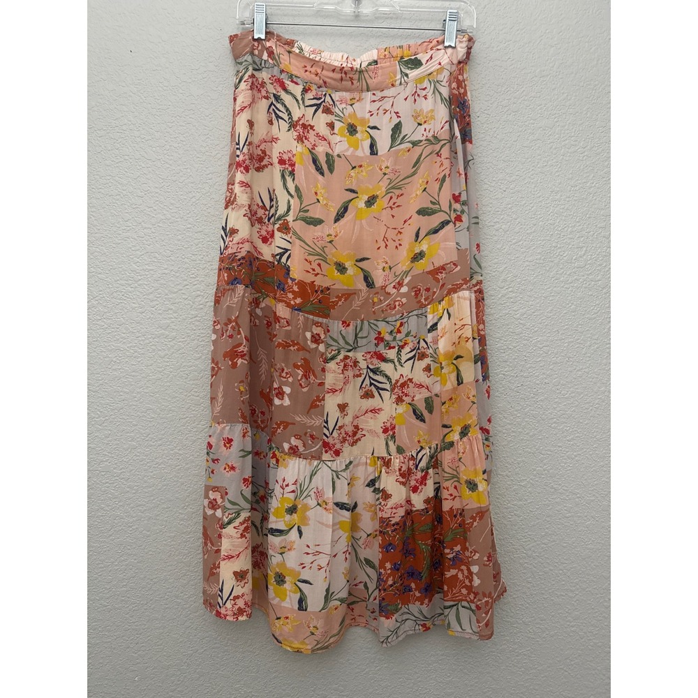 Tahari Skirt Multicolor Patchwork Floral Boho Tiered Maxi Size Large